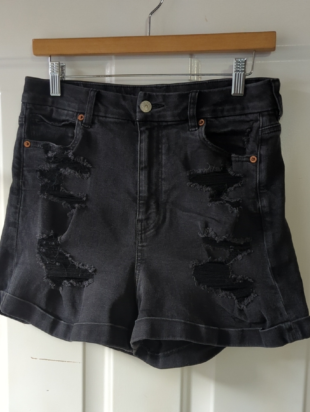 Black Distressed High-Rise Women’s Denim Shorts